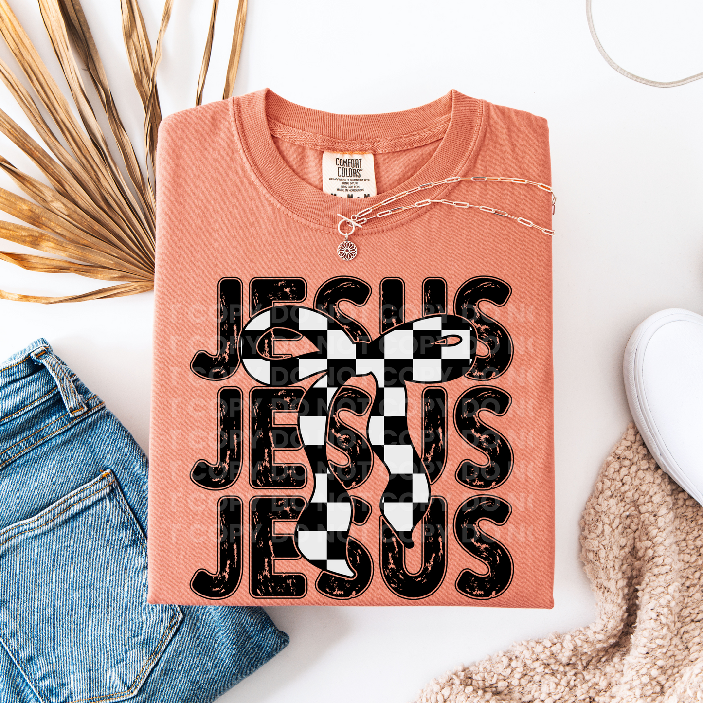 Stacked Jesus With Checkered Bow