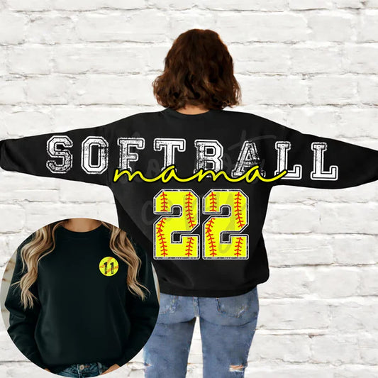 Long Distressed Softball With Number And Pocket Number