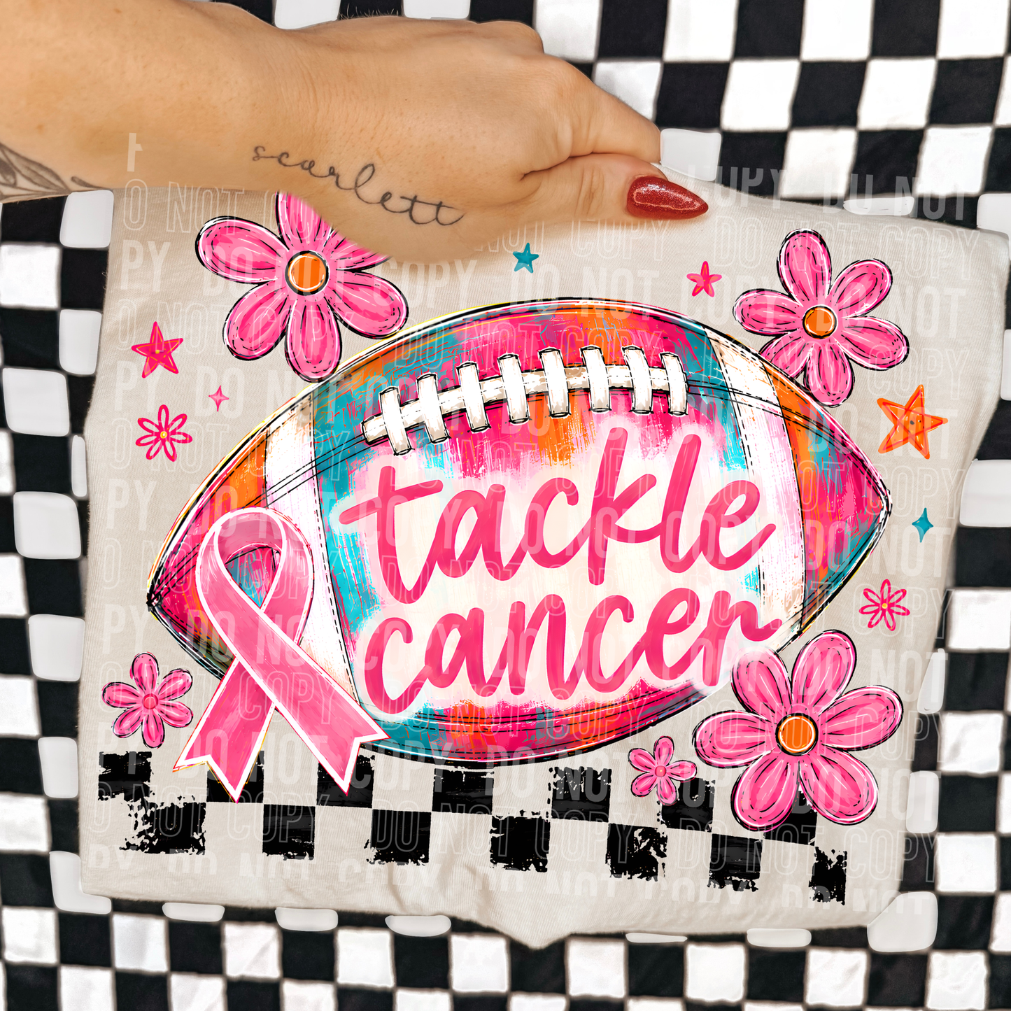 Pink Flowers And Brushed Tackle Cancer