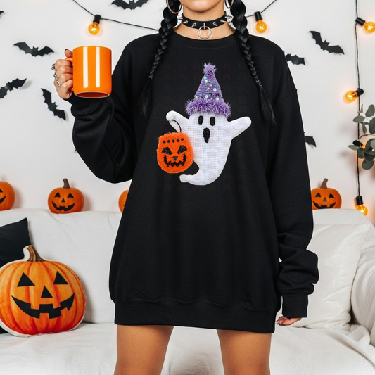 Yarn Ghost And Pumpkin Bucket
