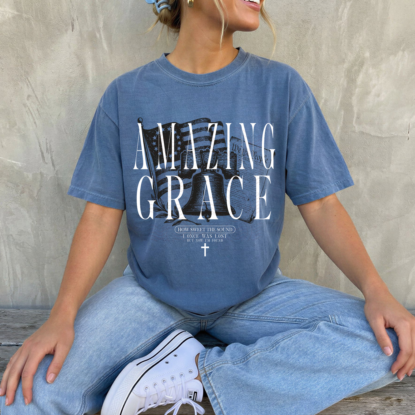 Amazing Grace Bell And Flag