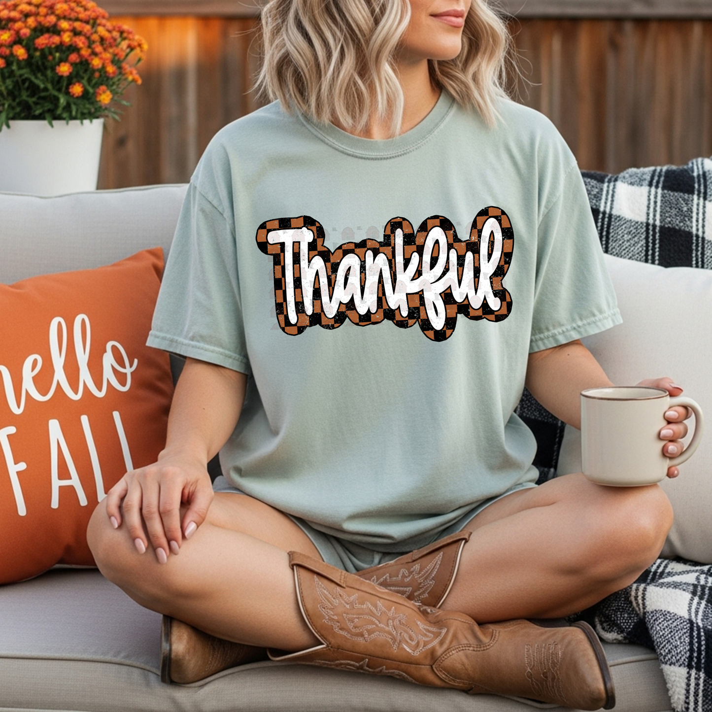 Black Brown Checkered Thankful