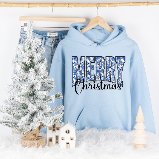 Blue Floral Merry Christmas