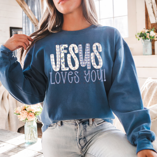 Blue Pattern Jesus Loves You