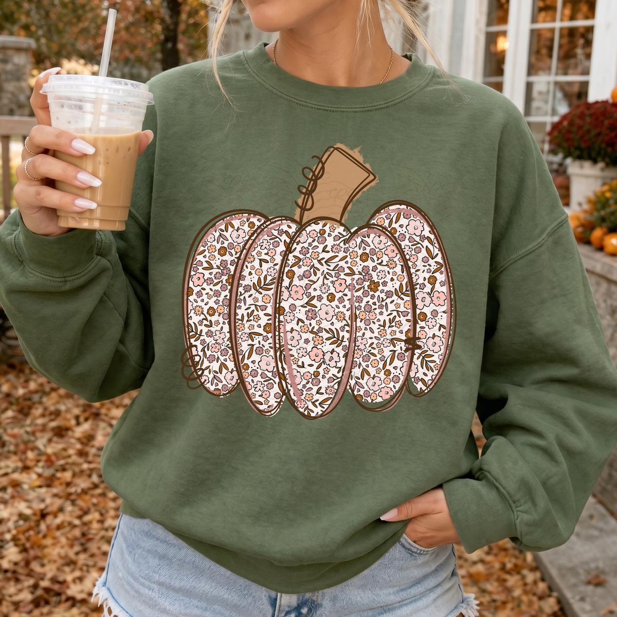 Brown And Pink Florals Pumpkin