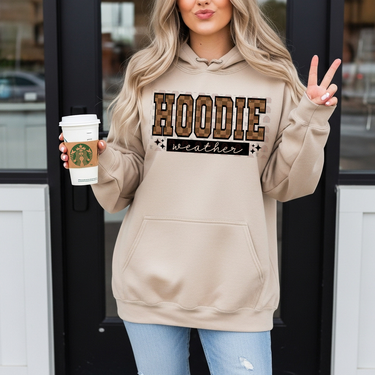 Brown Checkered Hoodie Weather