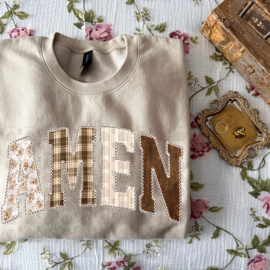 Brown Patterned And Floral Amen
