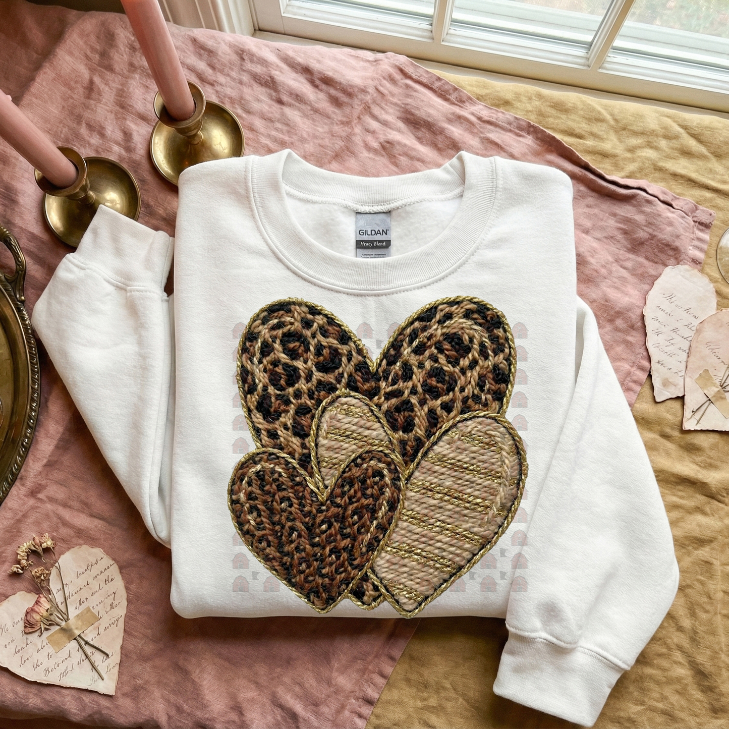 Brown Yarn Patterned Hearts
