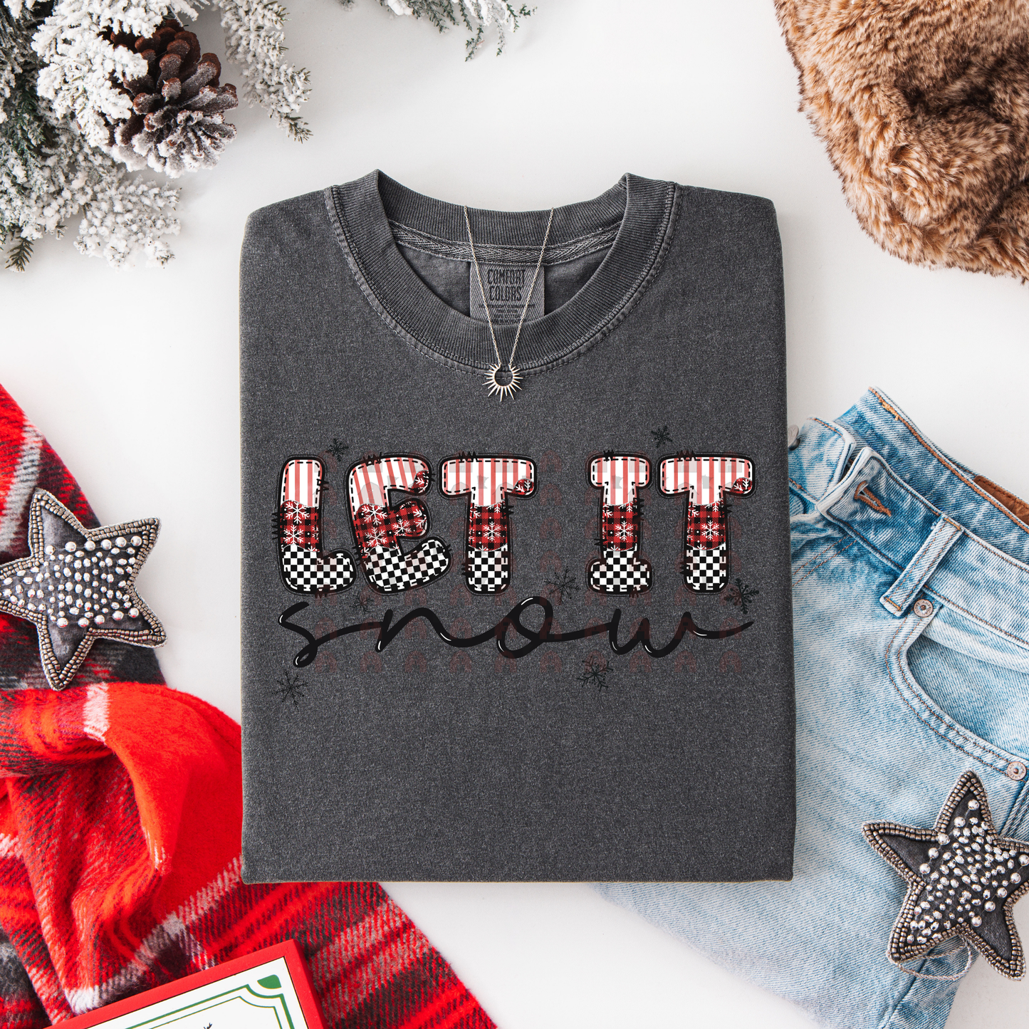 Buffalo Check Stripe Let It Snow