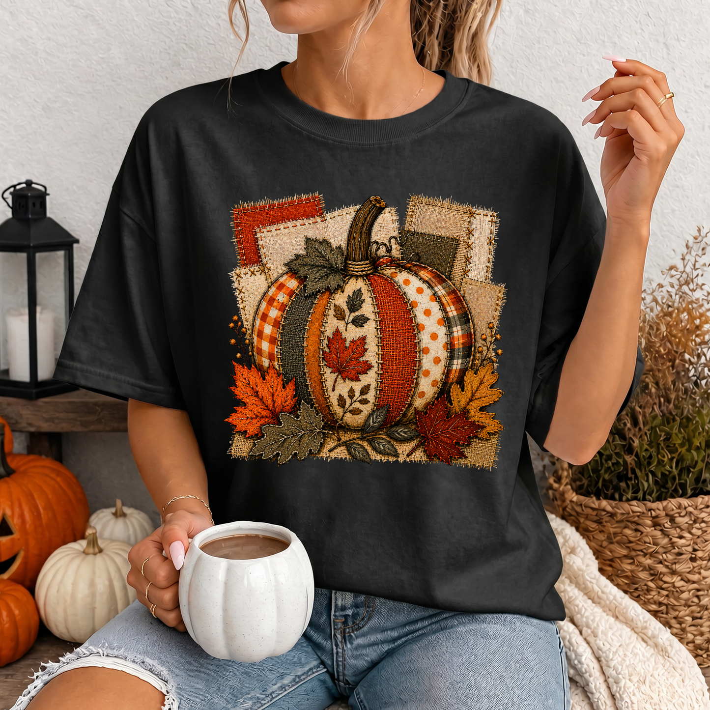 Burlap Pumpkin And Leaves