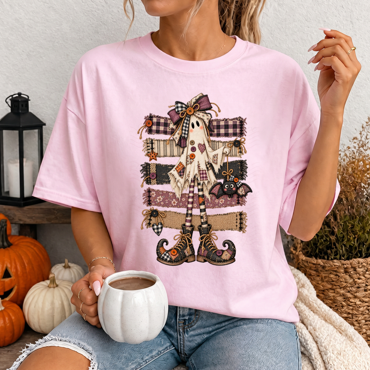 Burlap Stripes Cute Ghost