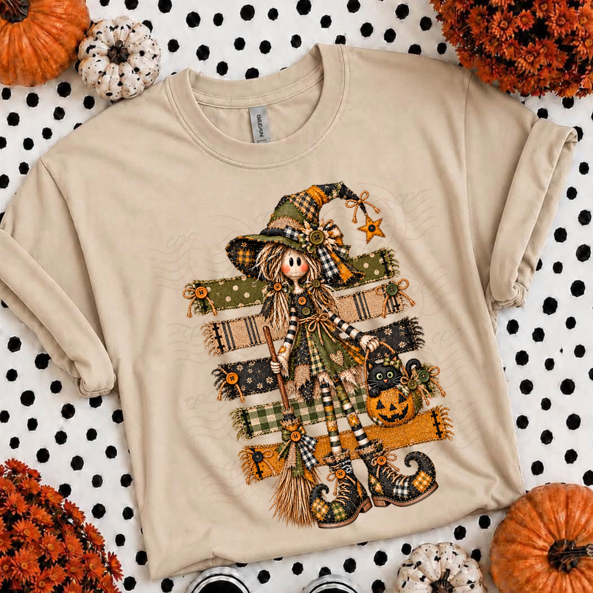Burlap Stripes Cute Witch