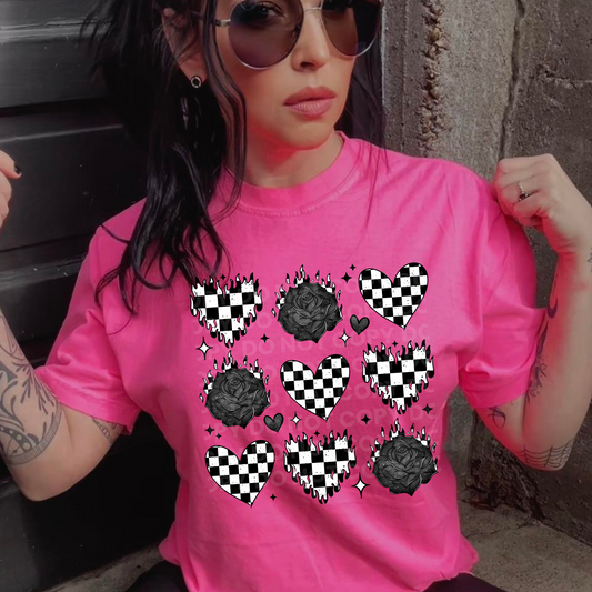 Checkered Hearts And Roses Grid