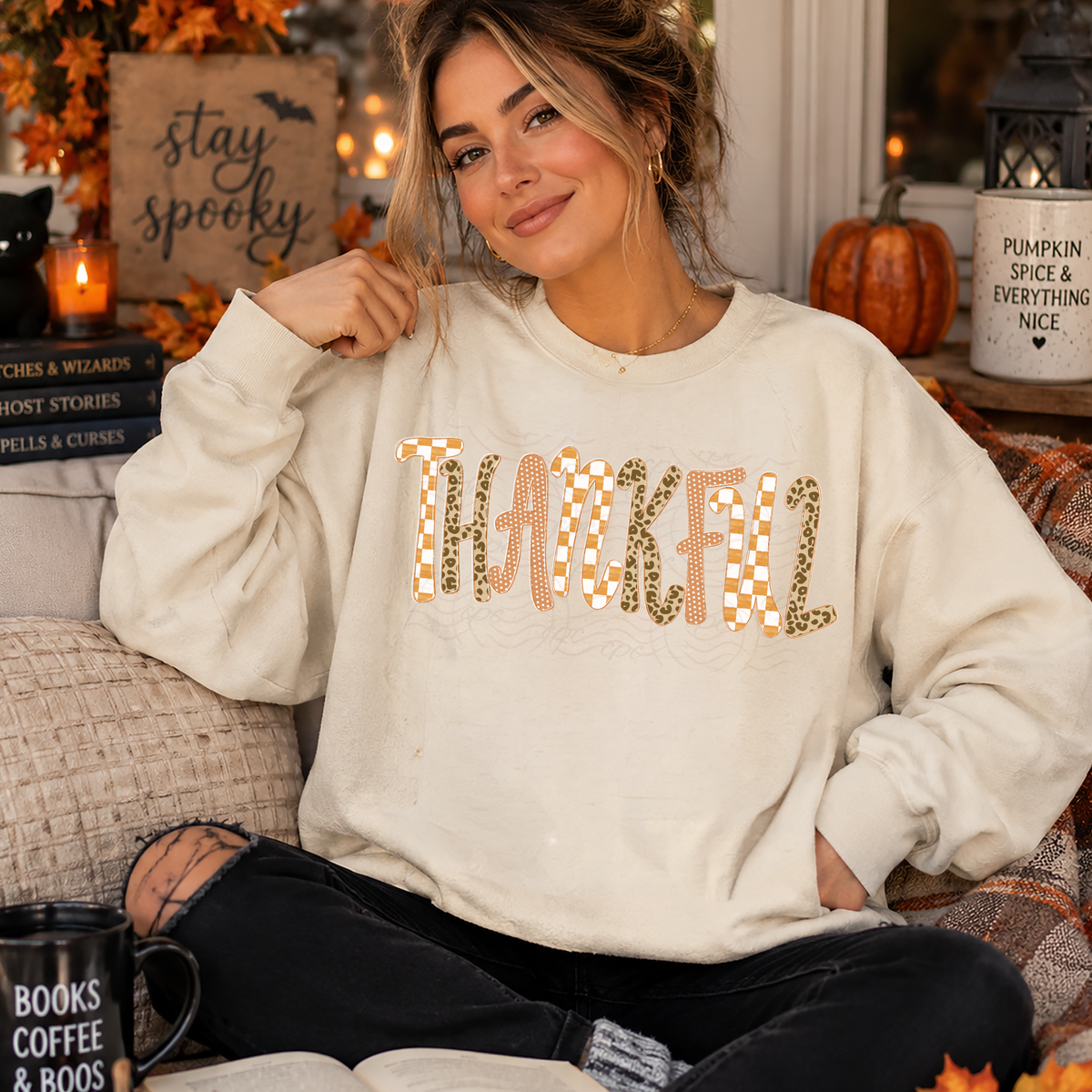 Check Leopard Dots Thankful