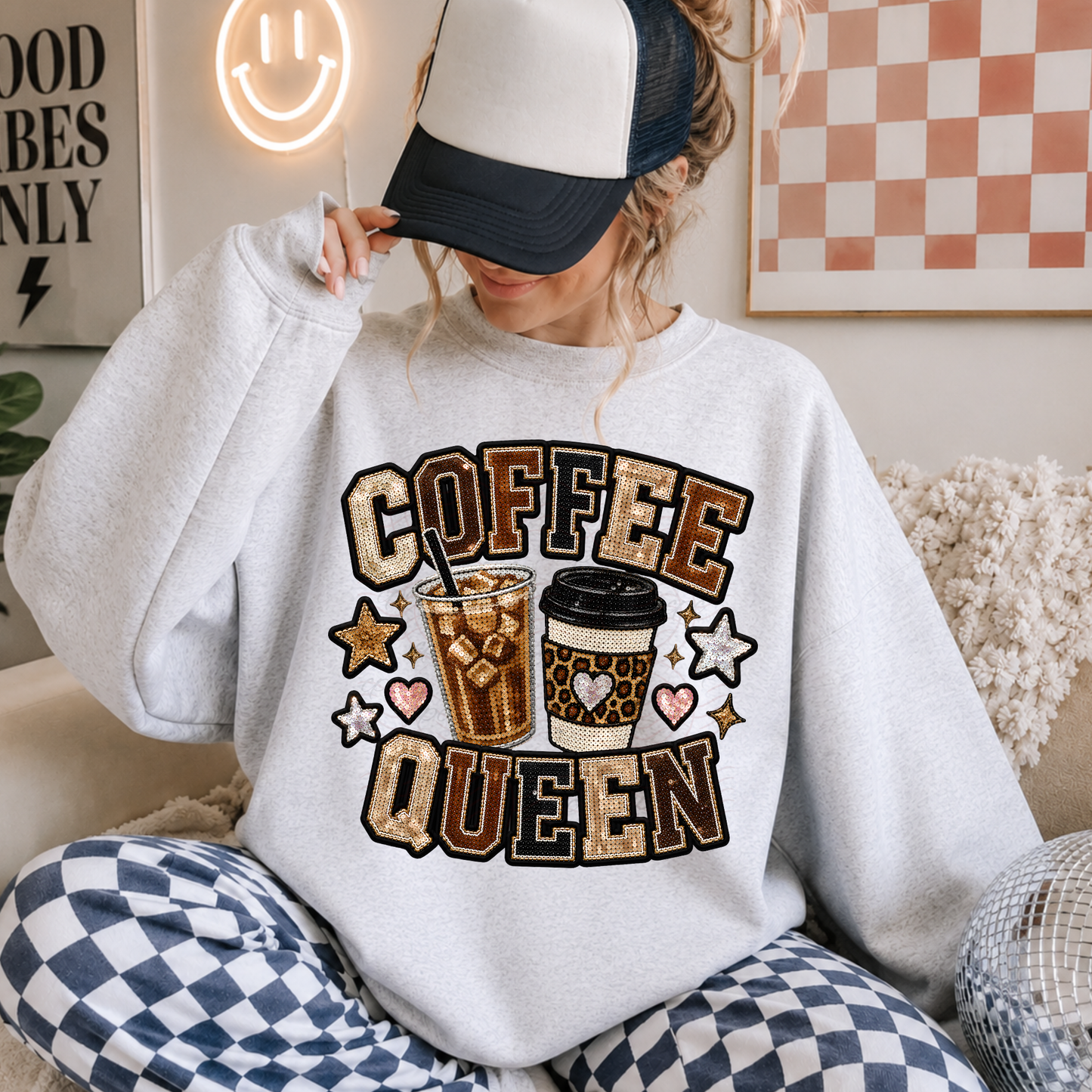 Coffee Queen Faux Sequin