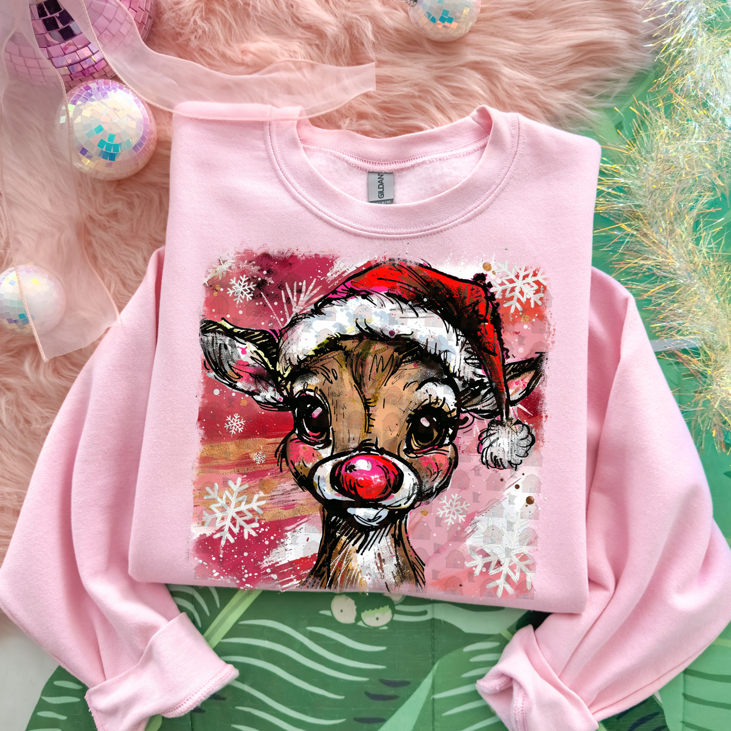 Cute Reindeer With Santa Hat