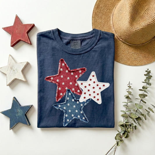 Denim Red White And Blue Stars
