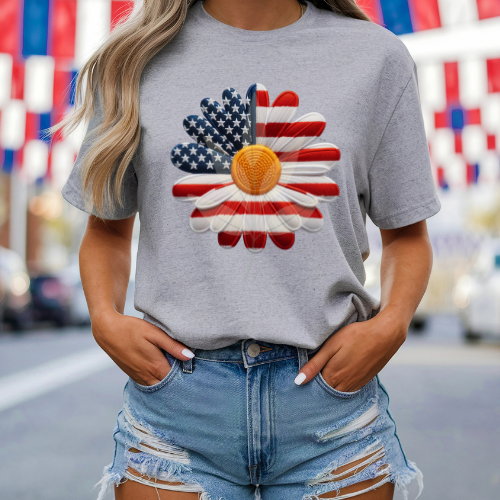 Embroidered Look Patriotic Daisy Flag