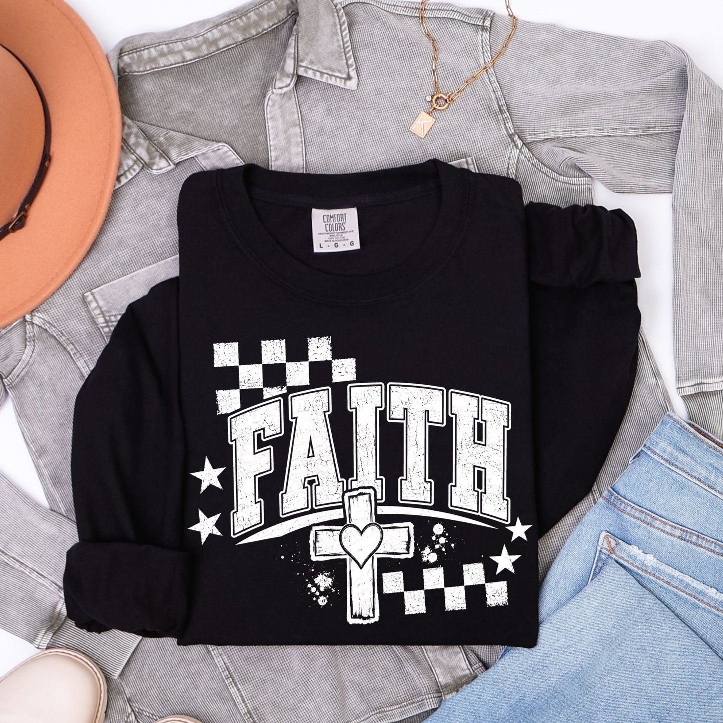 Faith Checkered Distressed