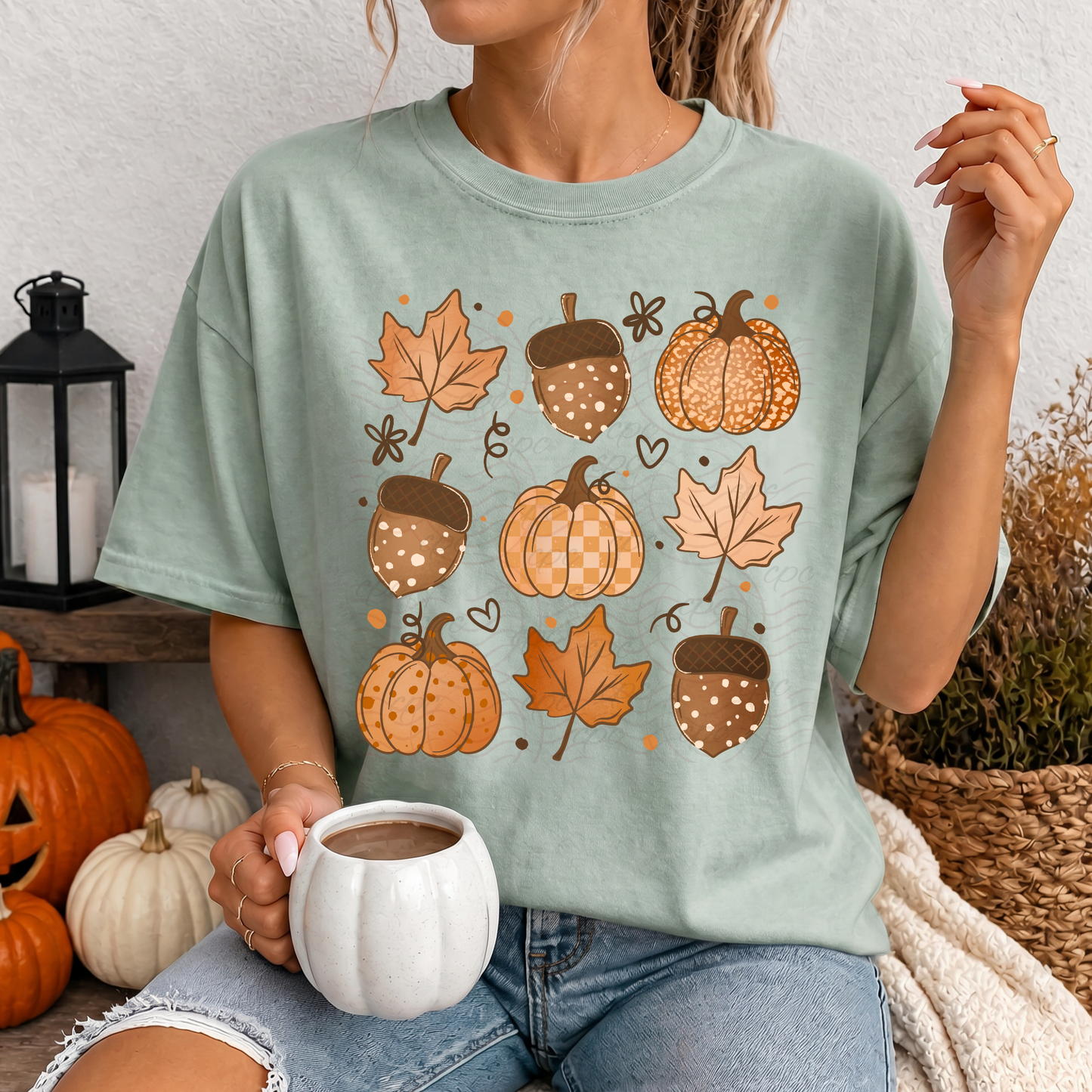 Fall Leaves Acorns Pumpkins Grid