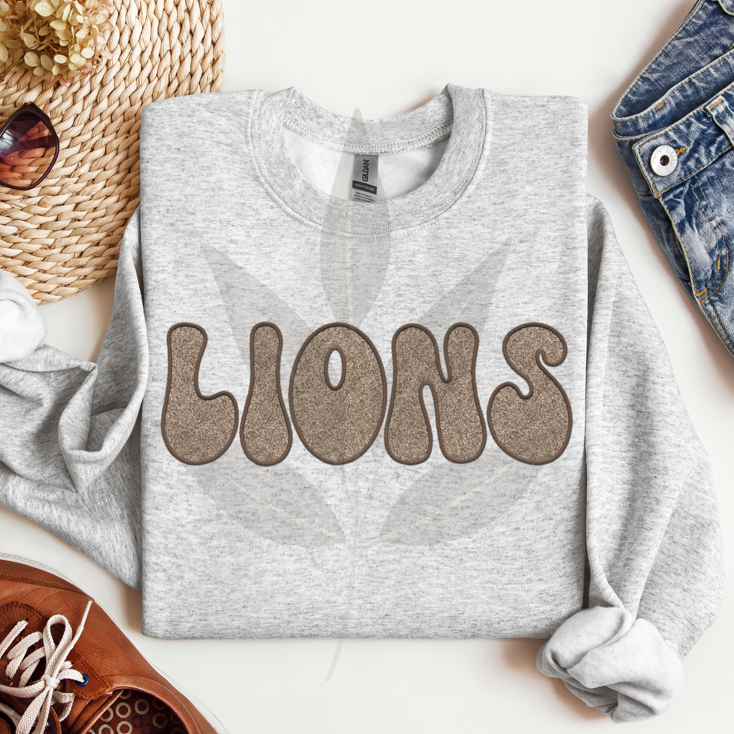 Customizable Faux Embroidery Tan Word