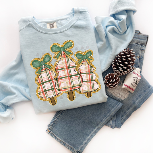 Faux Glitter Appearance Plaid Trees