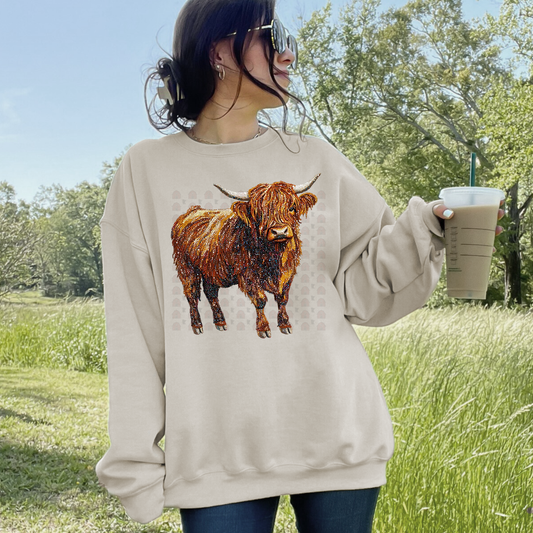 Faux Rhinestone Highland Cow