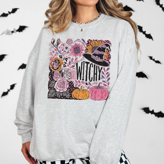 Floral Hat And Pumpkins Witchy