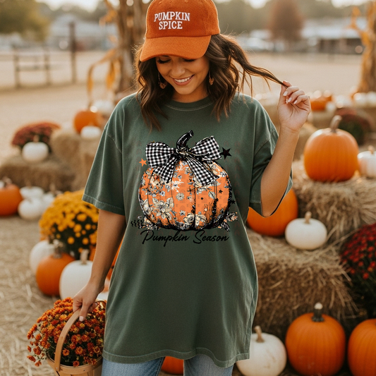 Floral Pumpkin With Checkered Bow Pumpkin Season