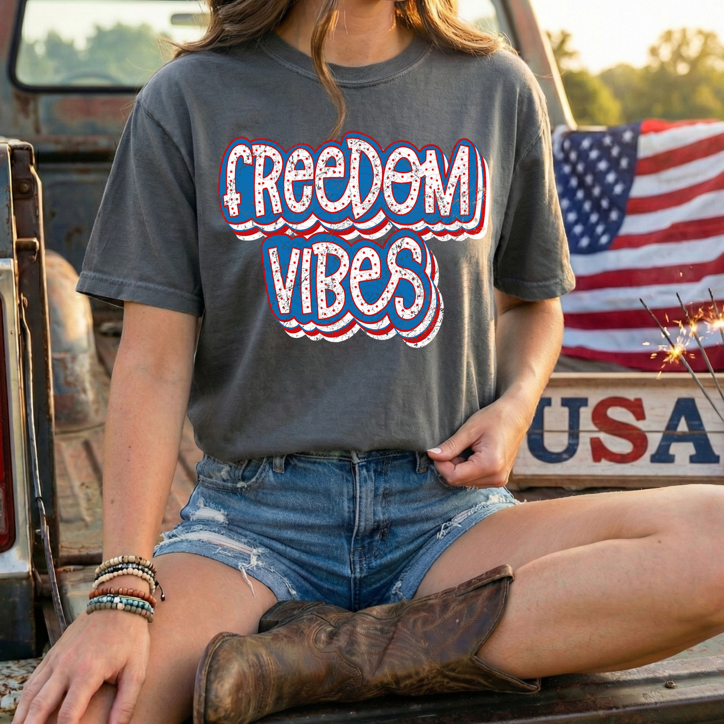 Freedom Vibes Stars Red White Blue
