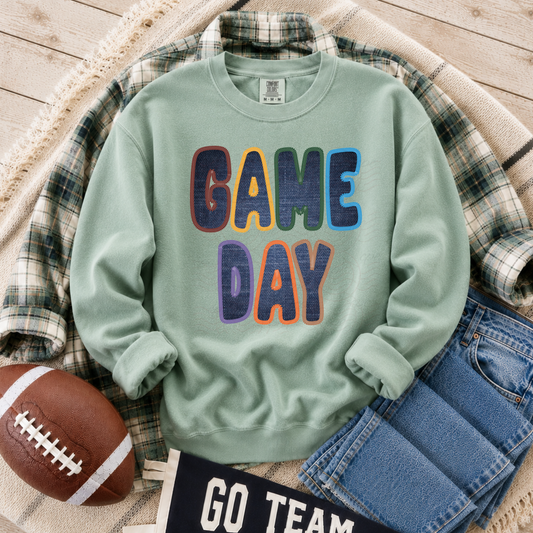 Game Day Denim And Colorful Stitched