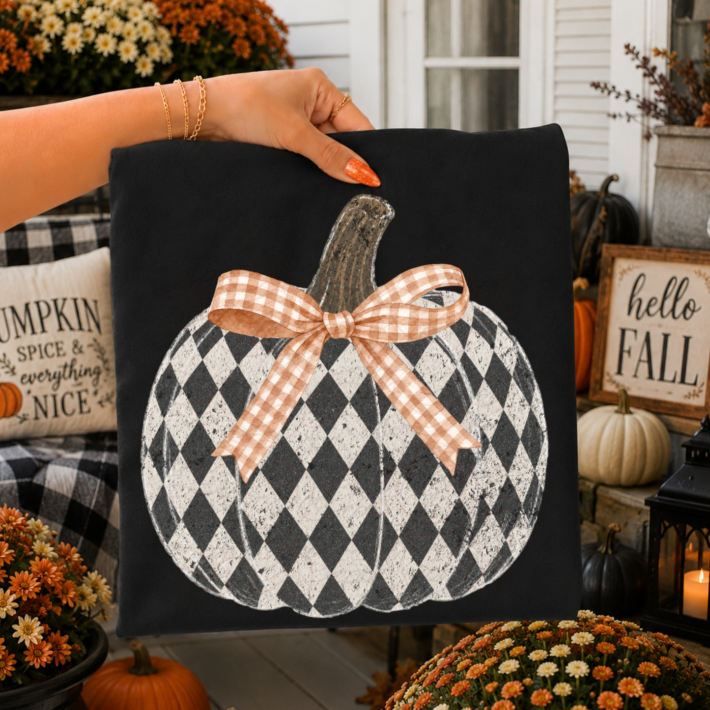 Gingham Bow Checkered Pumpkin