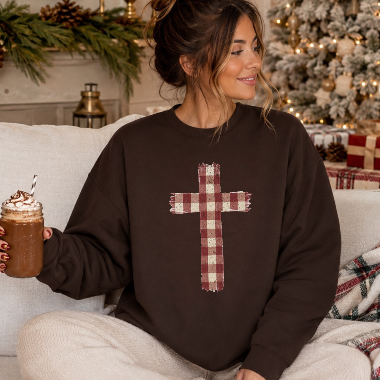 Gingham Christmas Cross