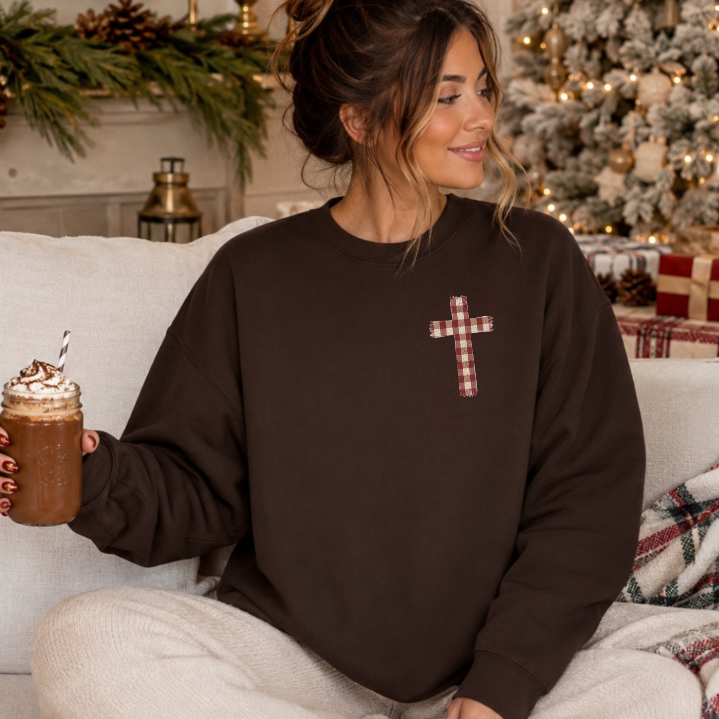 Gingham Christmas Cross