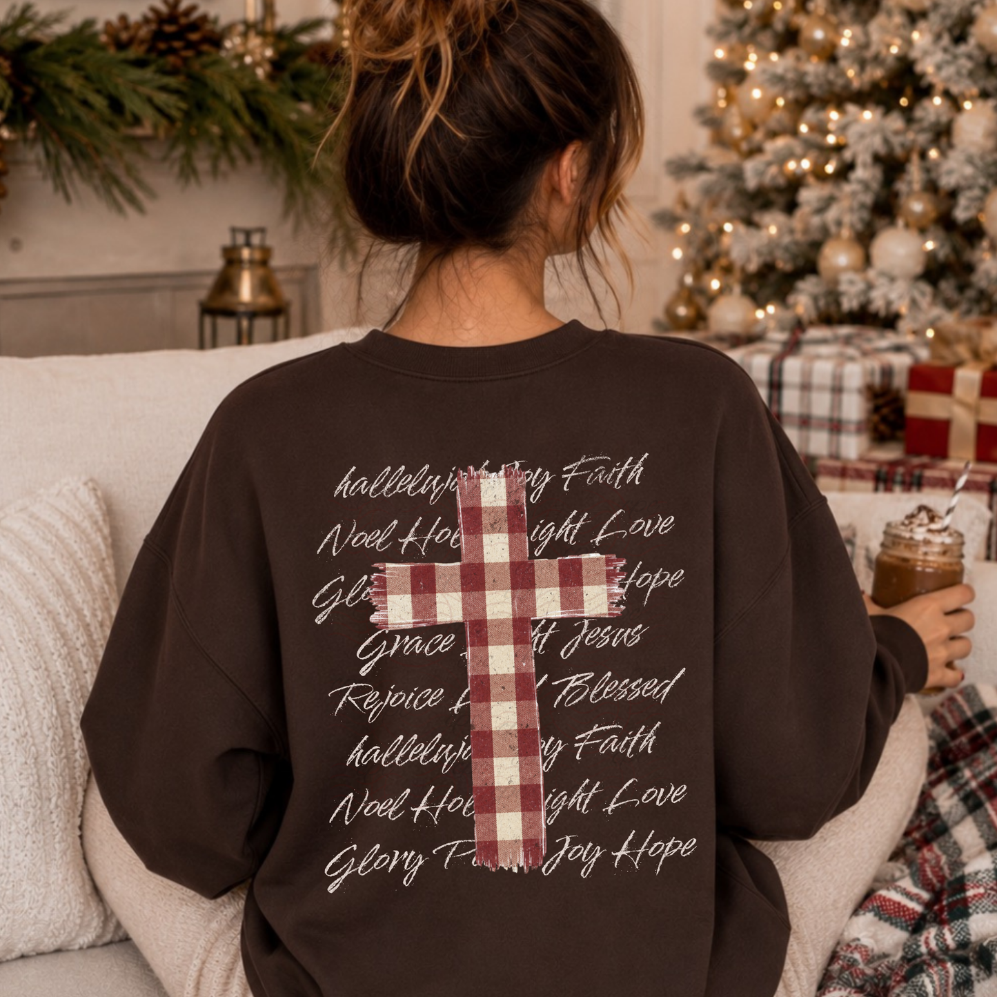 Gingham Christmas Cross