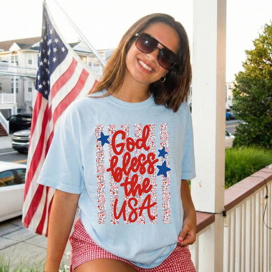 God Bless The USA Floral Stripes