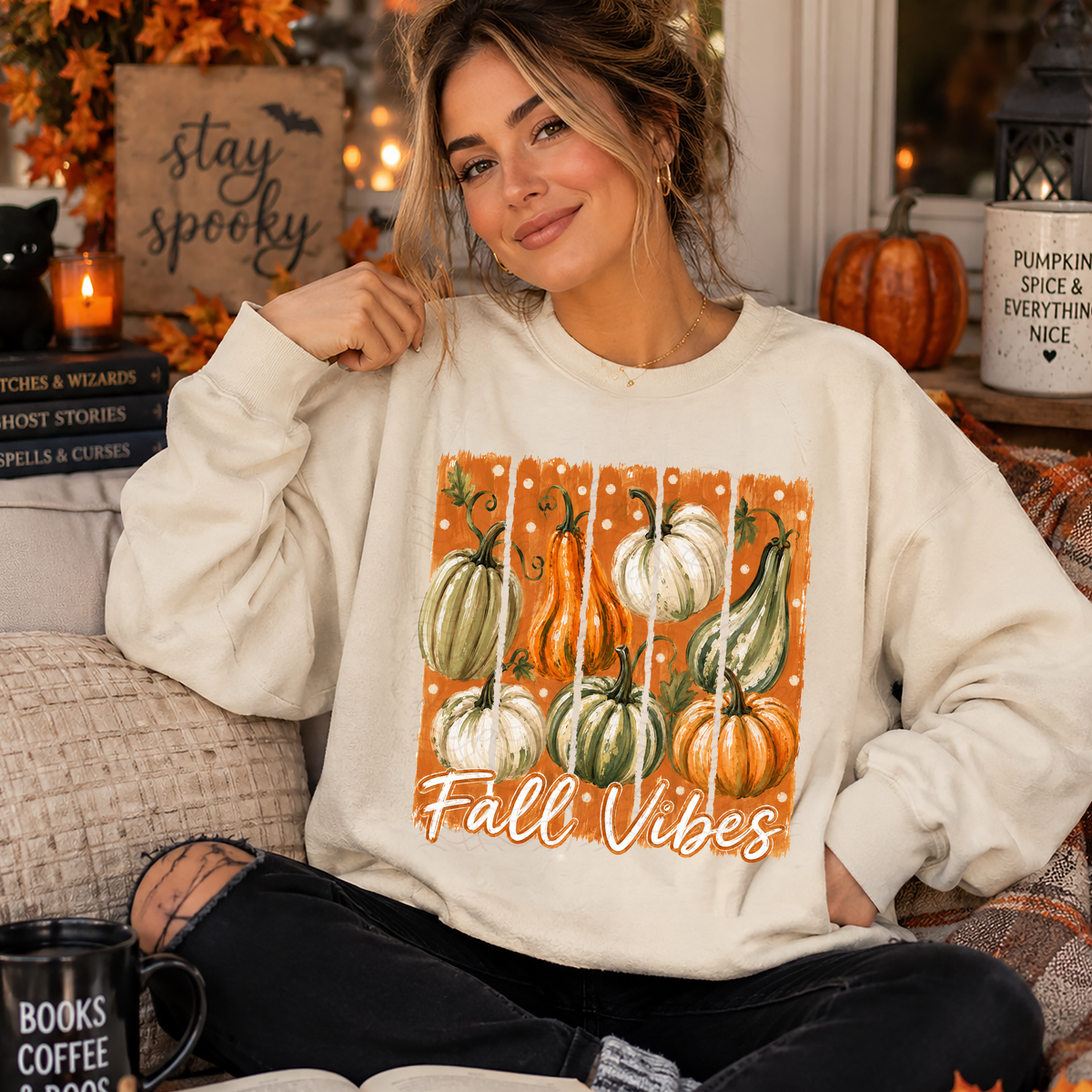 Gourds Pumpkins Fall Vibes Stripes
