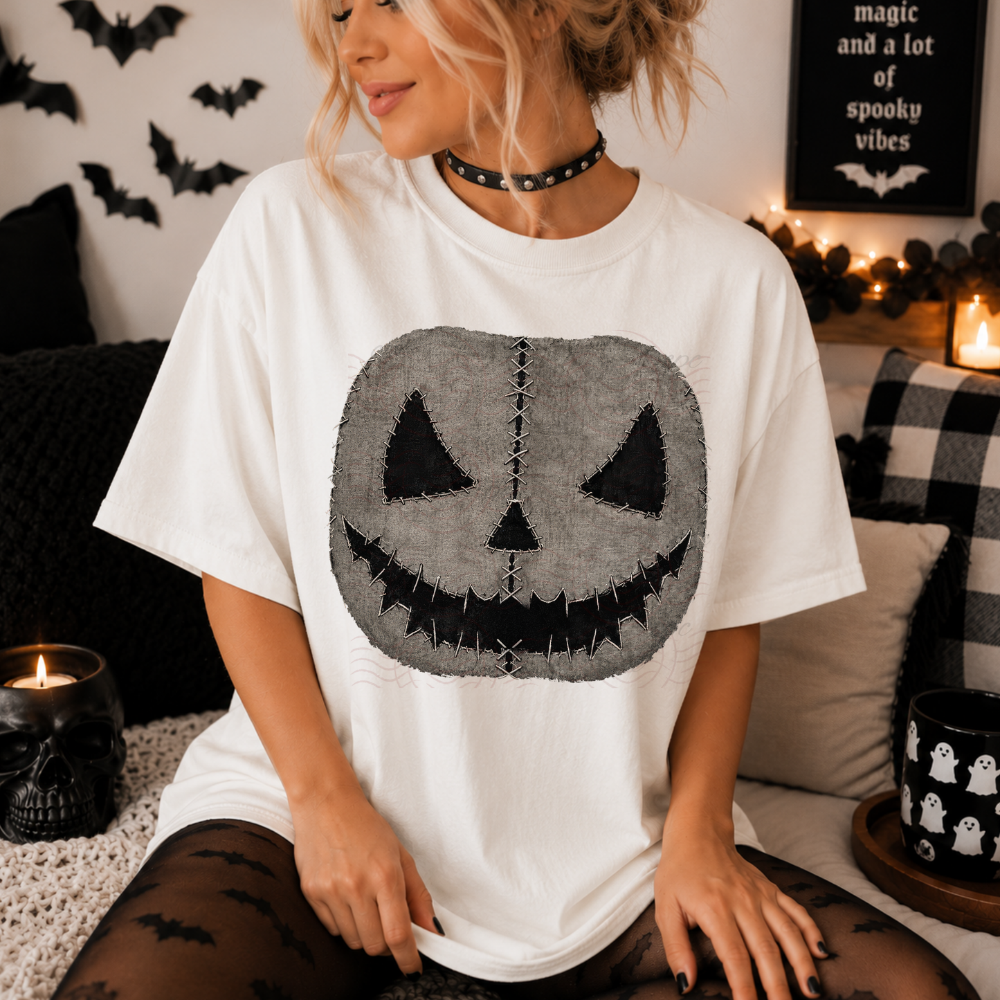 Gray Stitched Pumpkin Face