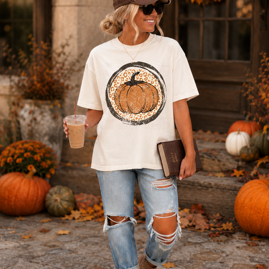 Grunge Circle Outline And Leopard Pumpkin