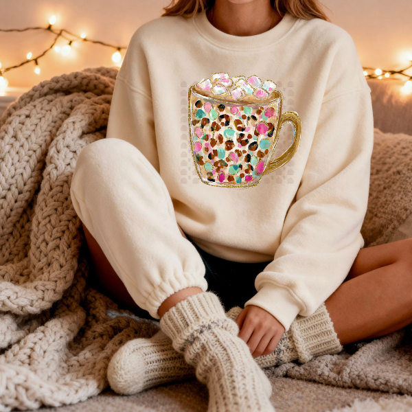 Hand Drawn Hot Cocoa Leopard Cup