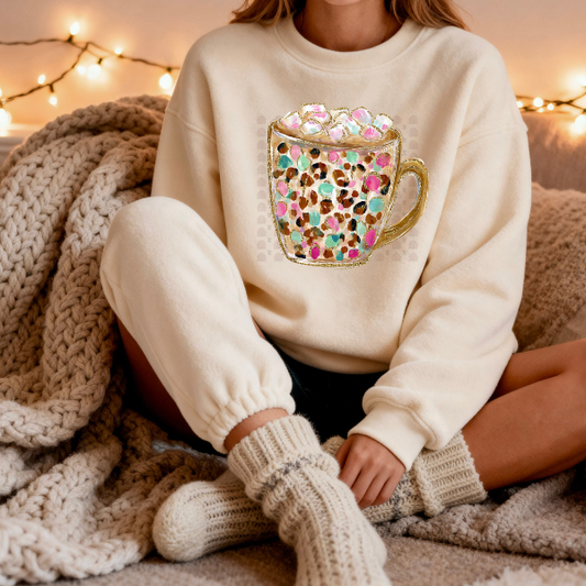 Hand Drawn Hot Cocoa Leopard Cup