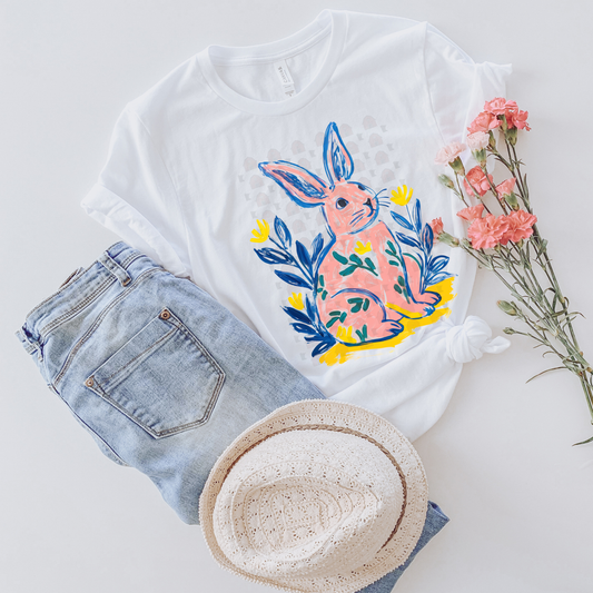 Handpainted Bunny And Flowers