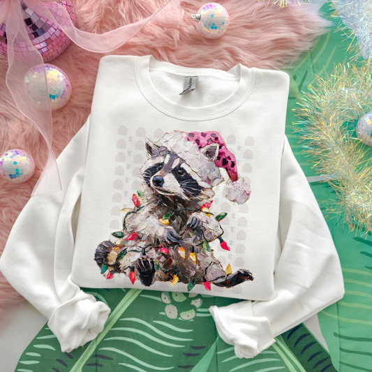 Hand Painted Christmas Feral Raccoon