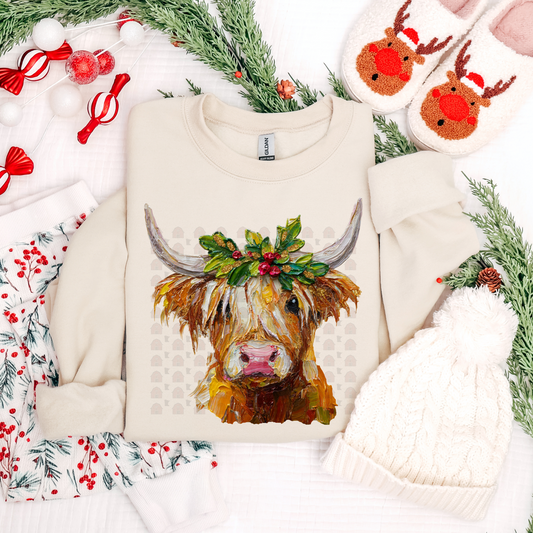 Hand Painted Christmas Highland Cow