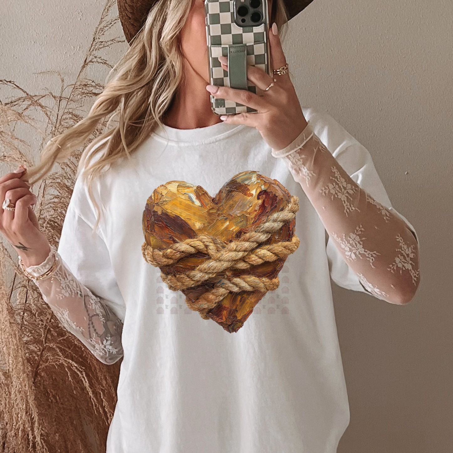 Hand Painted Rustic Rope Heart