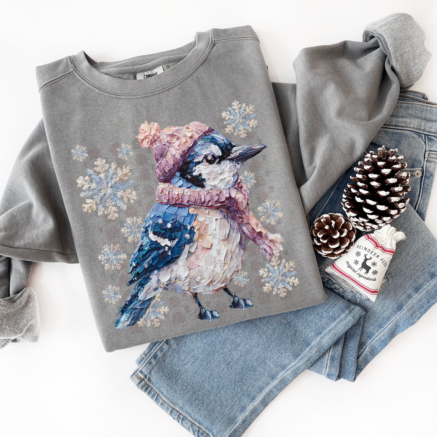 Hand Painted Winter Blue Jay