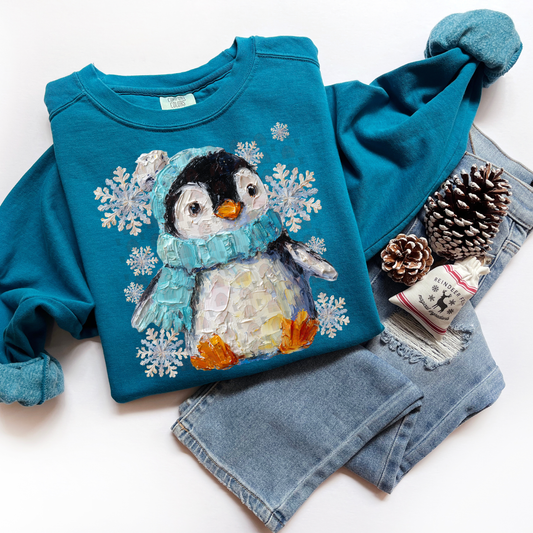 Hand Painted Winter Penguin