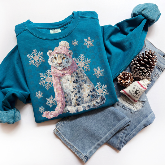 Hand Painted Winter Snow Leopard