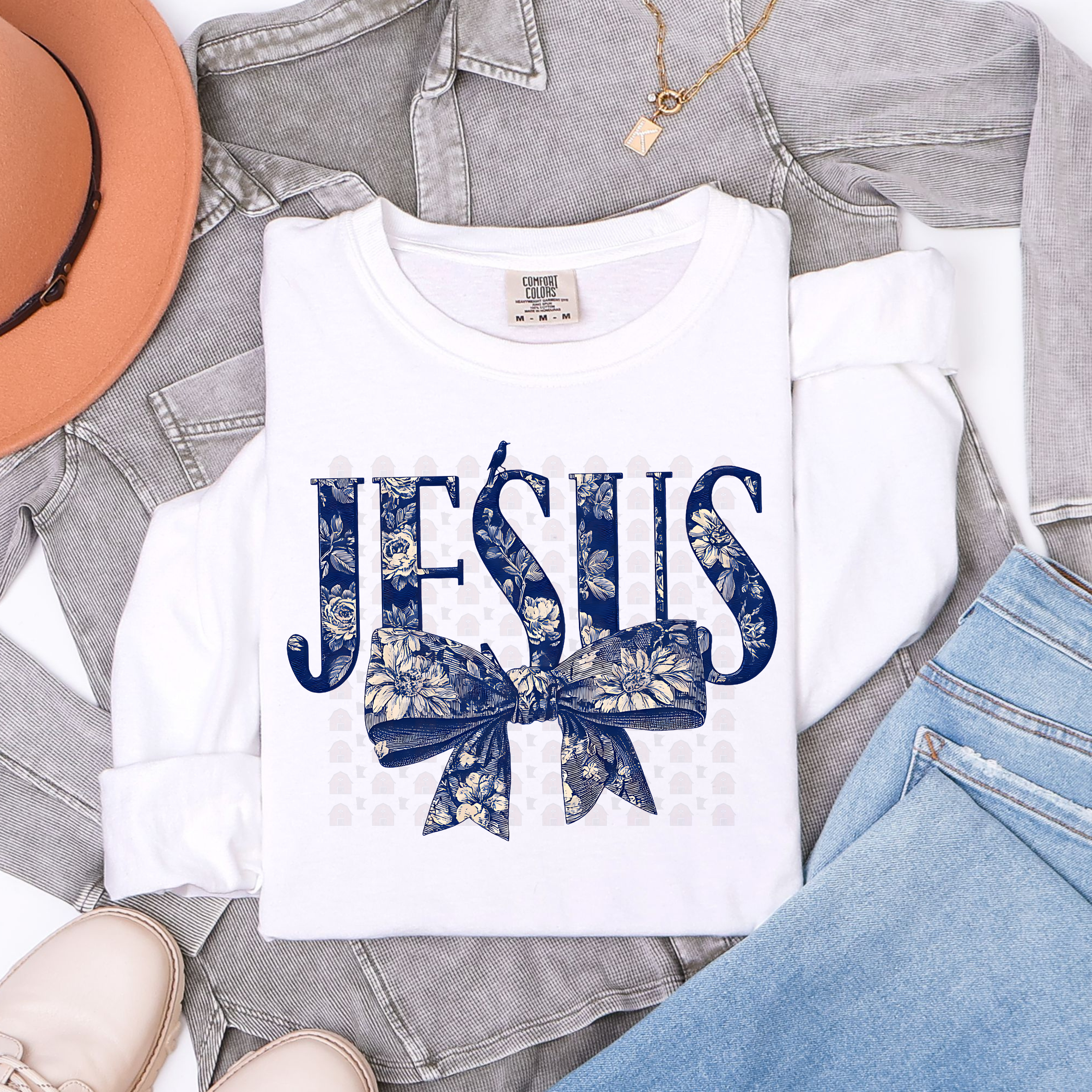 Jesus Blue Toile – Country Print Co