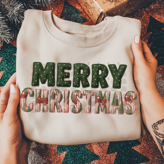 Merry Christmas Patchwork Stripes Trucks Dots
